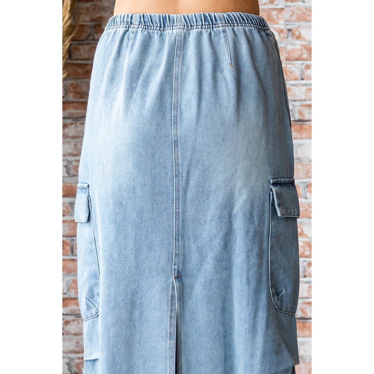 Med Wash Denim Cargo Full Long Skirt for wholesale on Faire8