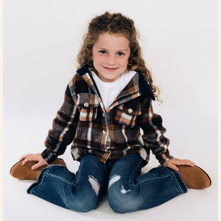HAHA MAMA Clothing - Wholesale Button Down Shirt - Kids - Navy Copper Plaid Flannel - Child