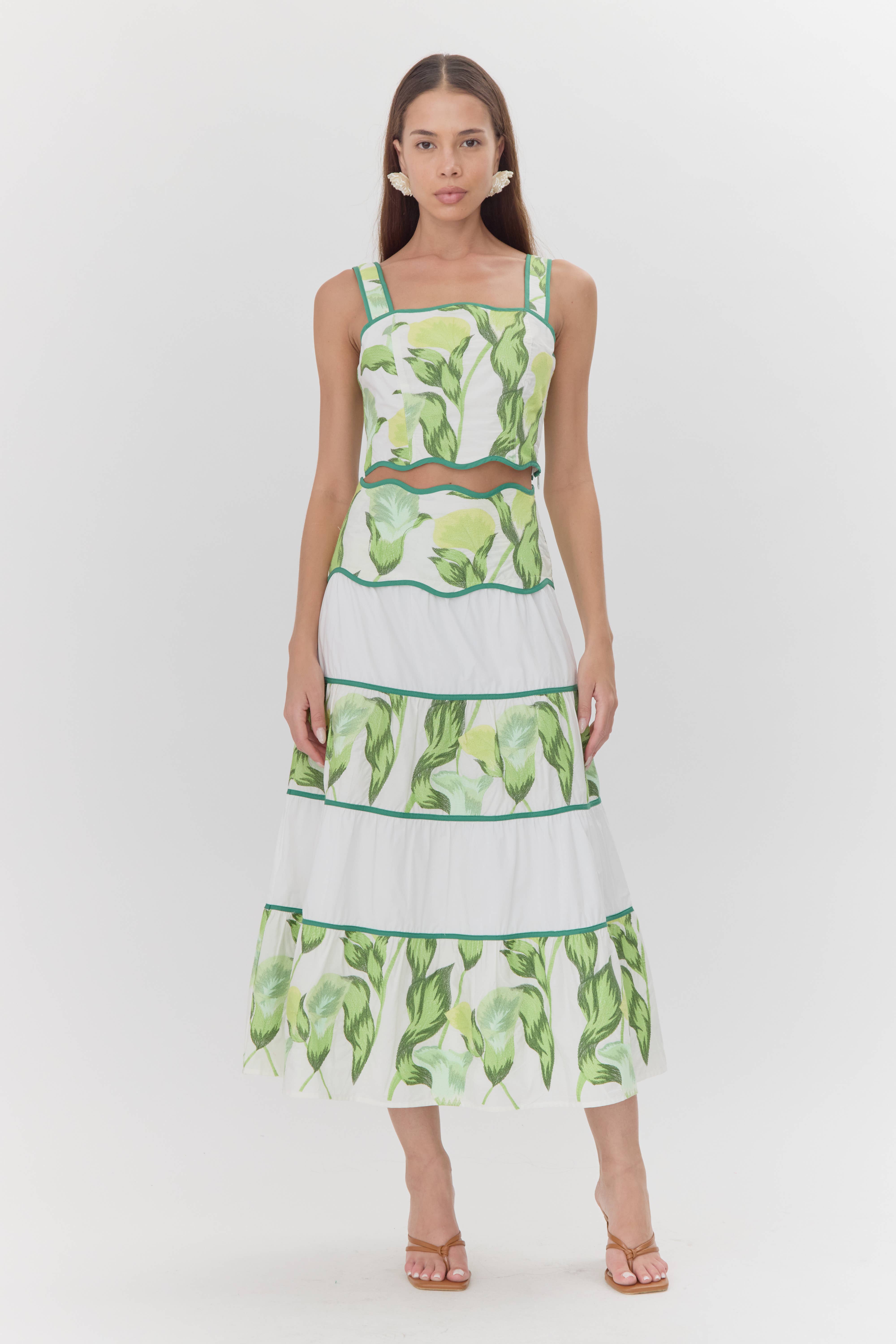 White Multi Daphne Embroidered Scalloped Trim Crop Top for wholesale on Faire