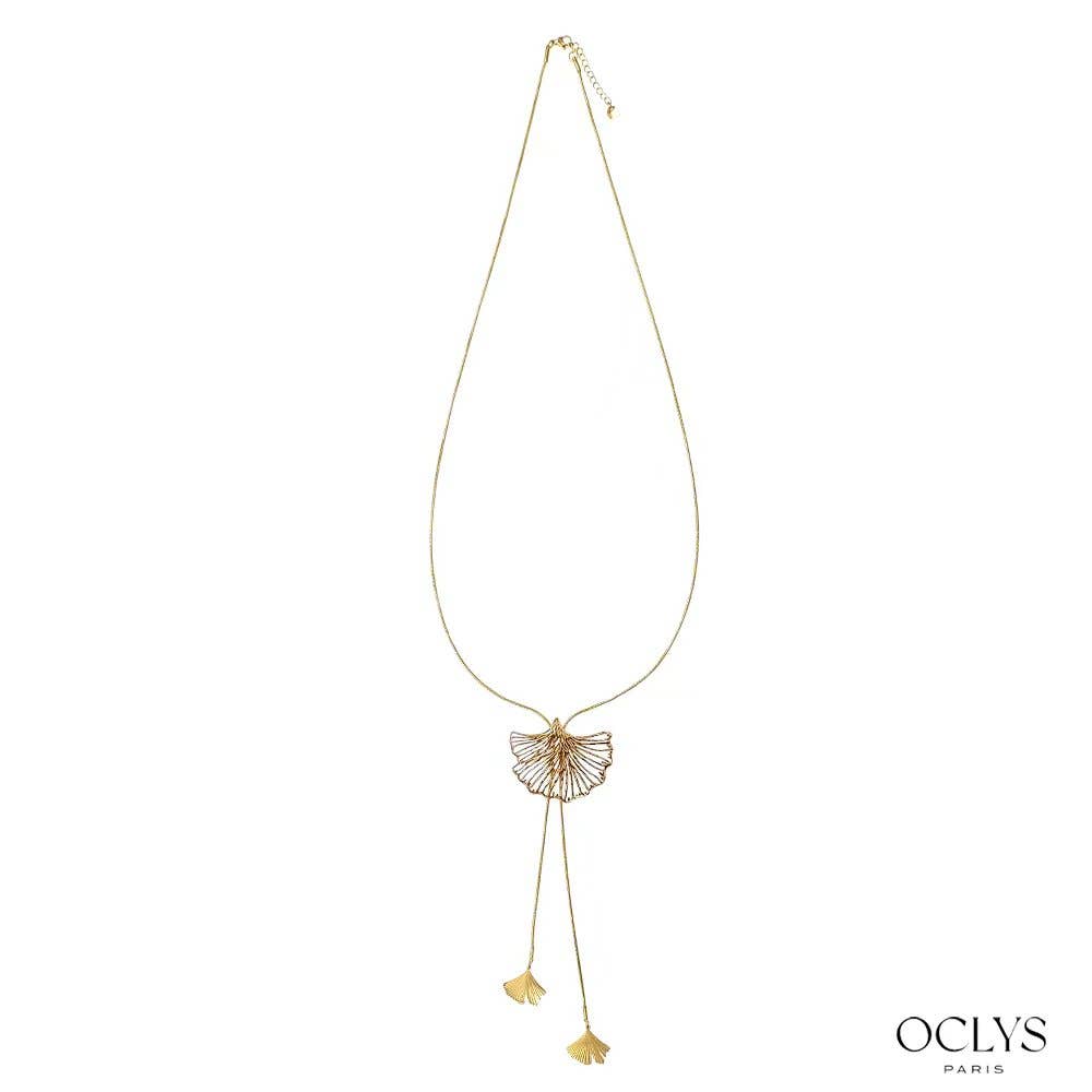 Oclys - Wholesale Y-Neck/Lariat Necklace - Ginkgo leaf long necklace stainless steel Gaia1
