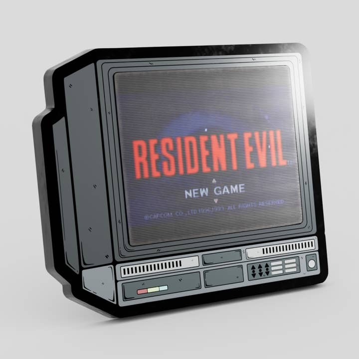 2,5" Lentikular Resident Evil 1 CRTV Emaille-Pin für den Großhandel von GoopyGoblins