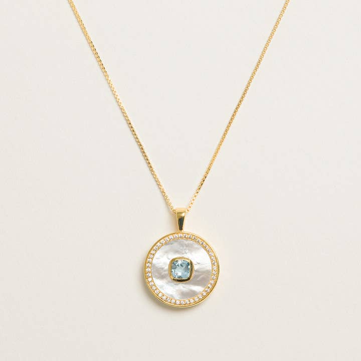 Blue Topaz Mother Of Pearl Necklace for wholesale by Freya Rose
