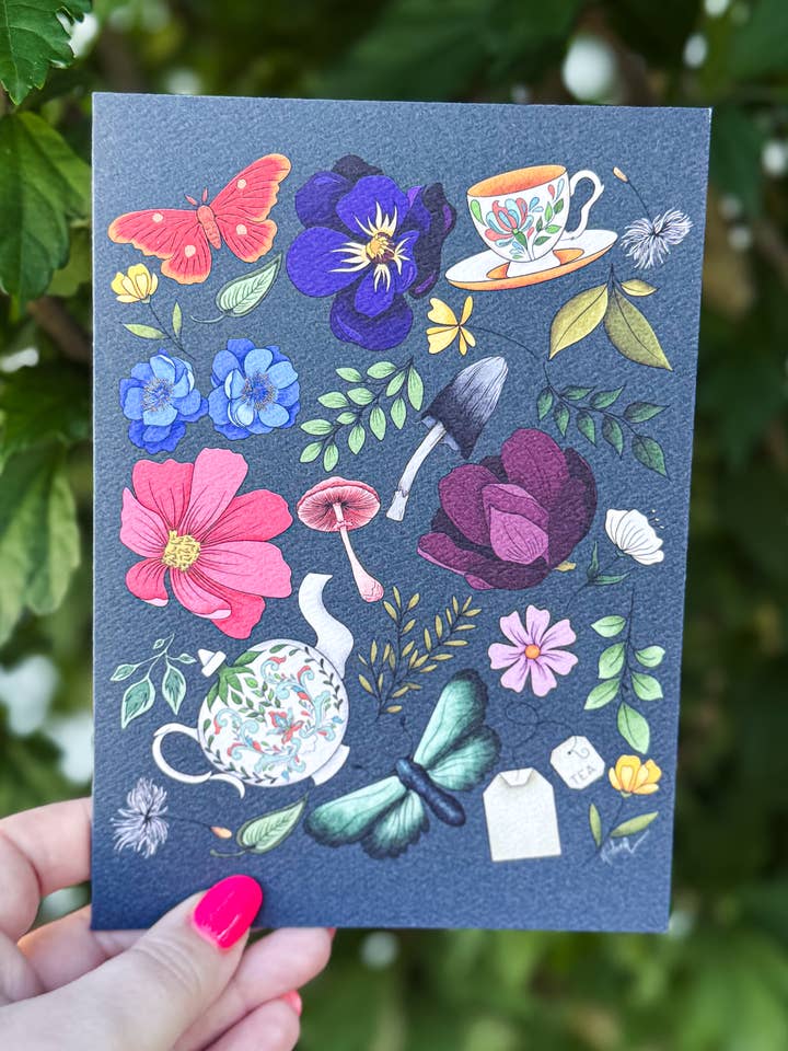 Tea Time Greeting Card – Whimsical Teapot & Florals for wholesale by Meghann Lynne Designs
