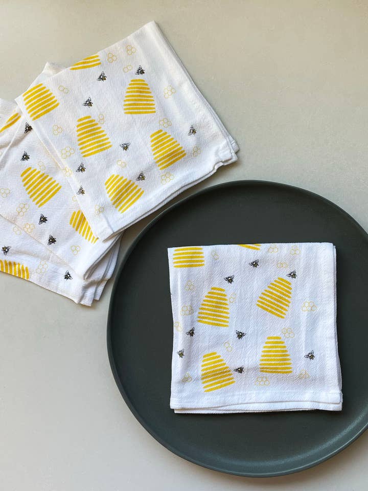 Cotton cloth napkins SET OF 4 -Bee for wholesale by Ink and Fiber Designs