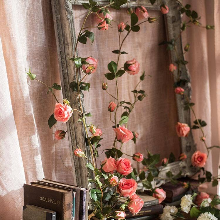 Rustic Reach - Wholesale Artificial Flowers - Artificial Rose Branch Vine in Pink 59" Long1