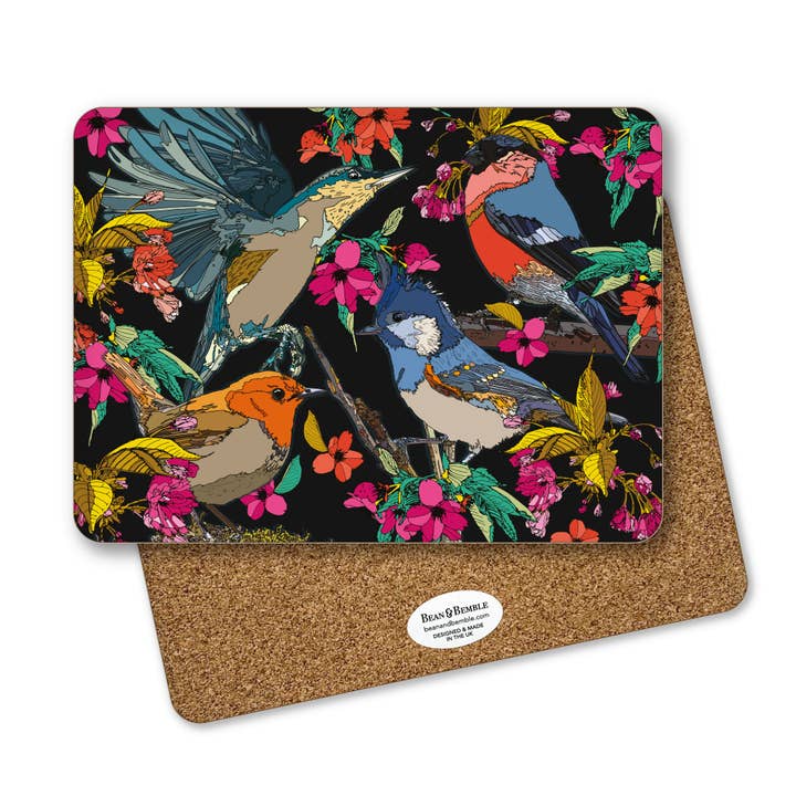 Heatproof Placemat - Rectangular - British Made - Bird Print for wholesale by Bean and Bemble