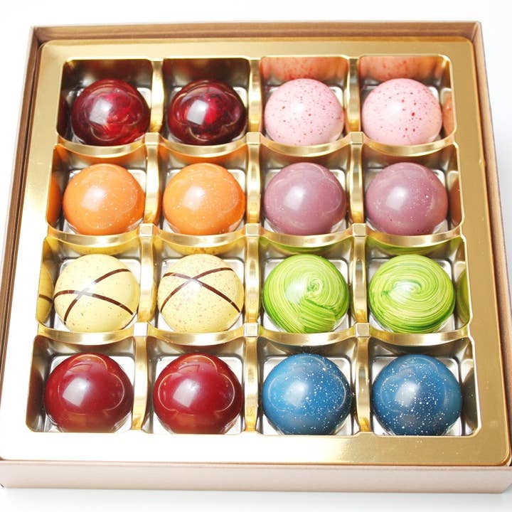 16-styks signaturudvalg boks for engroshandel hos Sebastian Kobelt Chocolatier