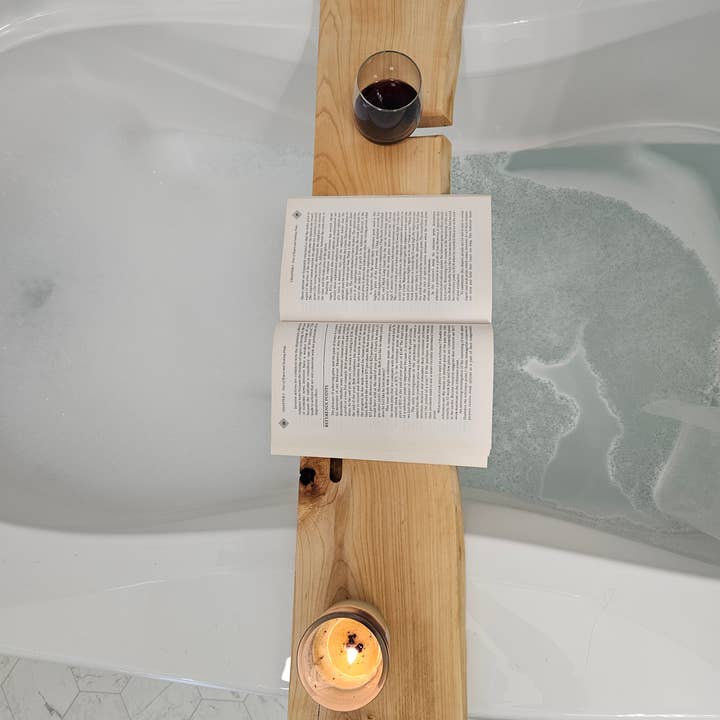 Kindling Re-Purposed Wood Products - Wholesale Bath Caddy - Live Edge Maple Wood Bath Tray For Bathtub Relaxation19