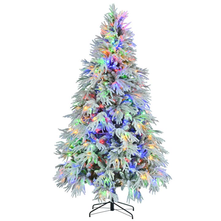 39F Inc. - Wholesale Artificial Christmas Tree - 7.5/6FT Pre-Lit Snow Flocked Christmas Tree (350 LED Lights)10