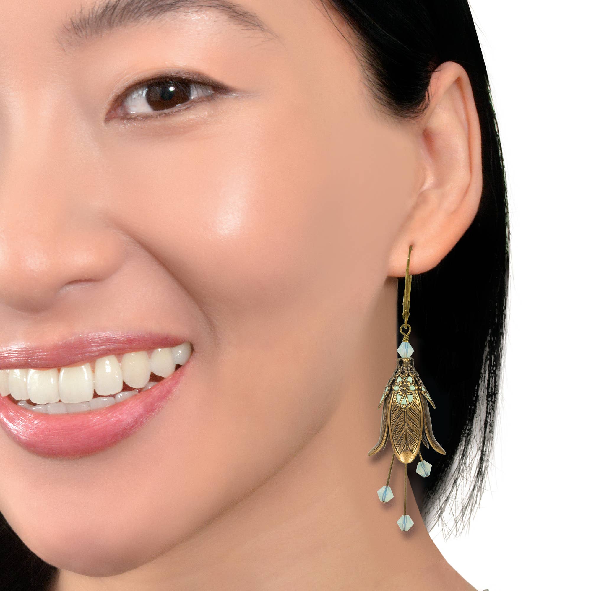 NoMonet – wholesale Dangle earrings – Flower Fairy: Painted Mystic Lily Flower Earrings w Crystals7