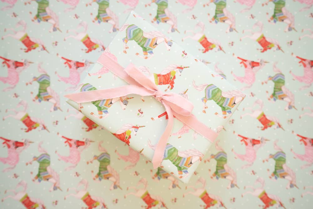 Lana's Shop – Engroshandel Gavepapir – Unicorn Ski Adventure Gaveindpakning Enkelt ark3