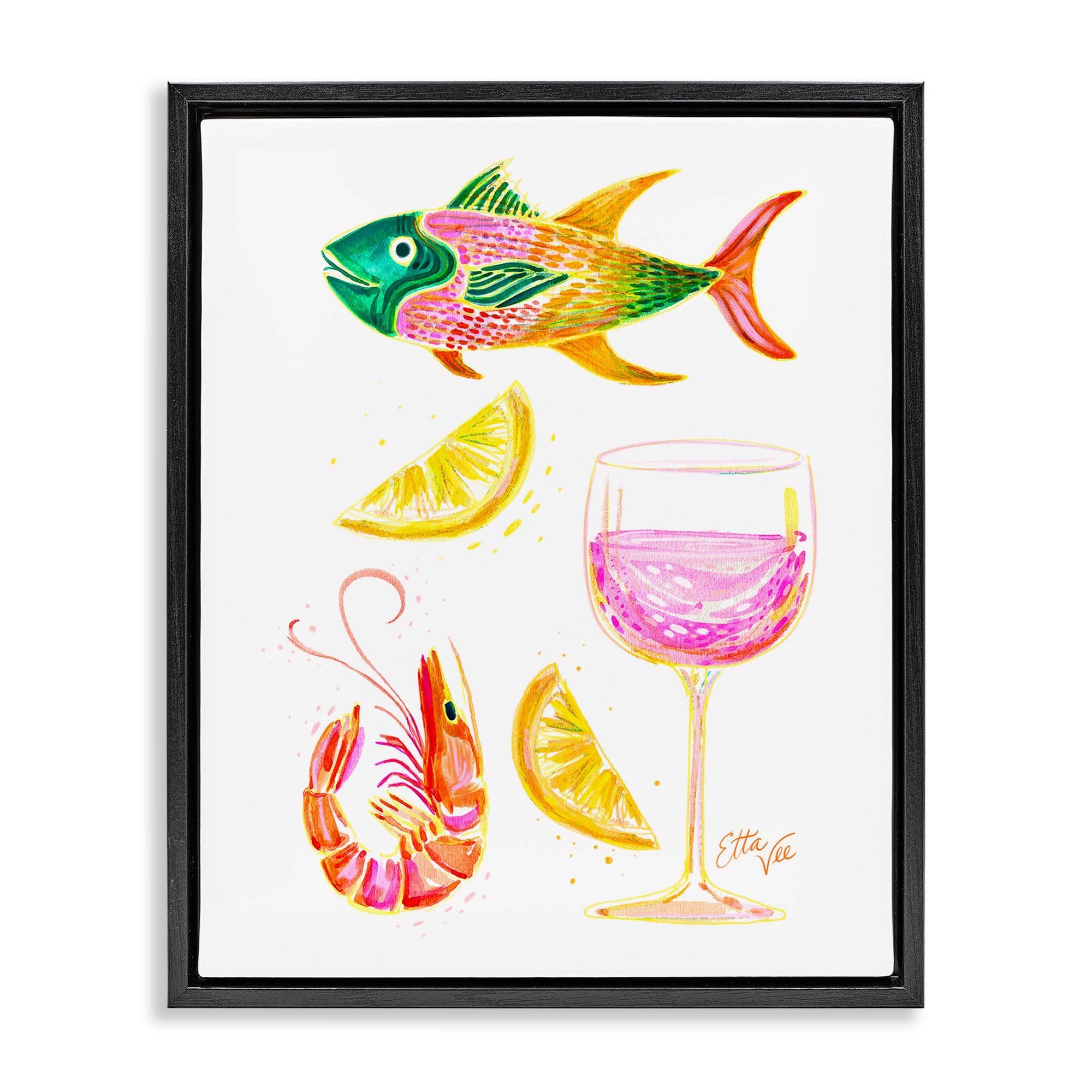 Stupell Industries - Vente Enseigne murale - Art mural encadré - Fruits de mer et vin d'été22