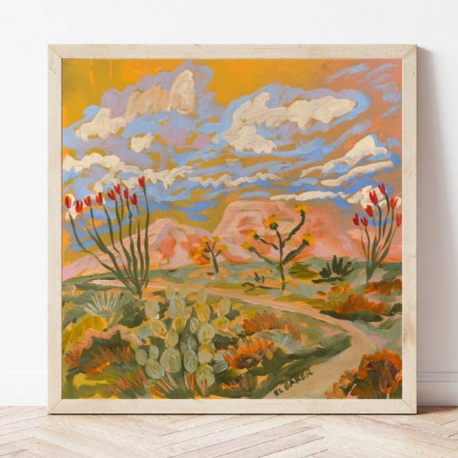 Yellow Southwestern Desert Landscape Print for wholesale by El Baker Art