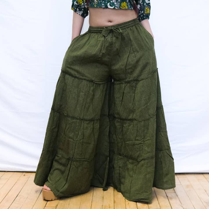 Karma Nepal Crafts - Wholesale Pants - Women's - Flowy Tiered Wide Leg Pants with Pockets8