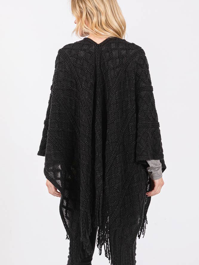 Hana – wholesale Cardigan – Women’s – Diamond Pattern Tassel Knit Ruana Winter Cardigan8