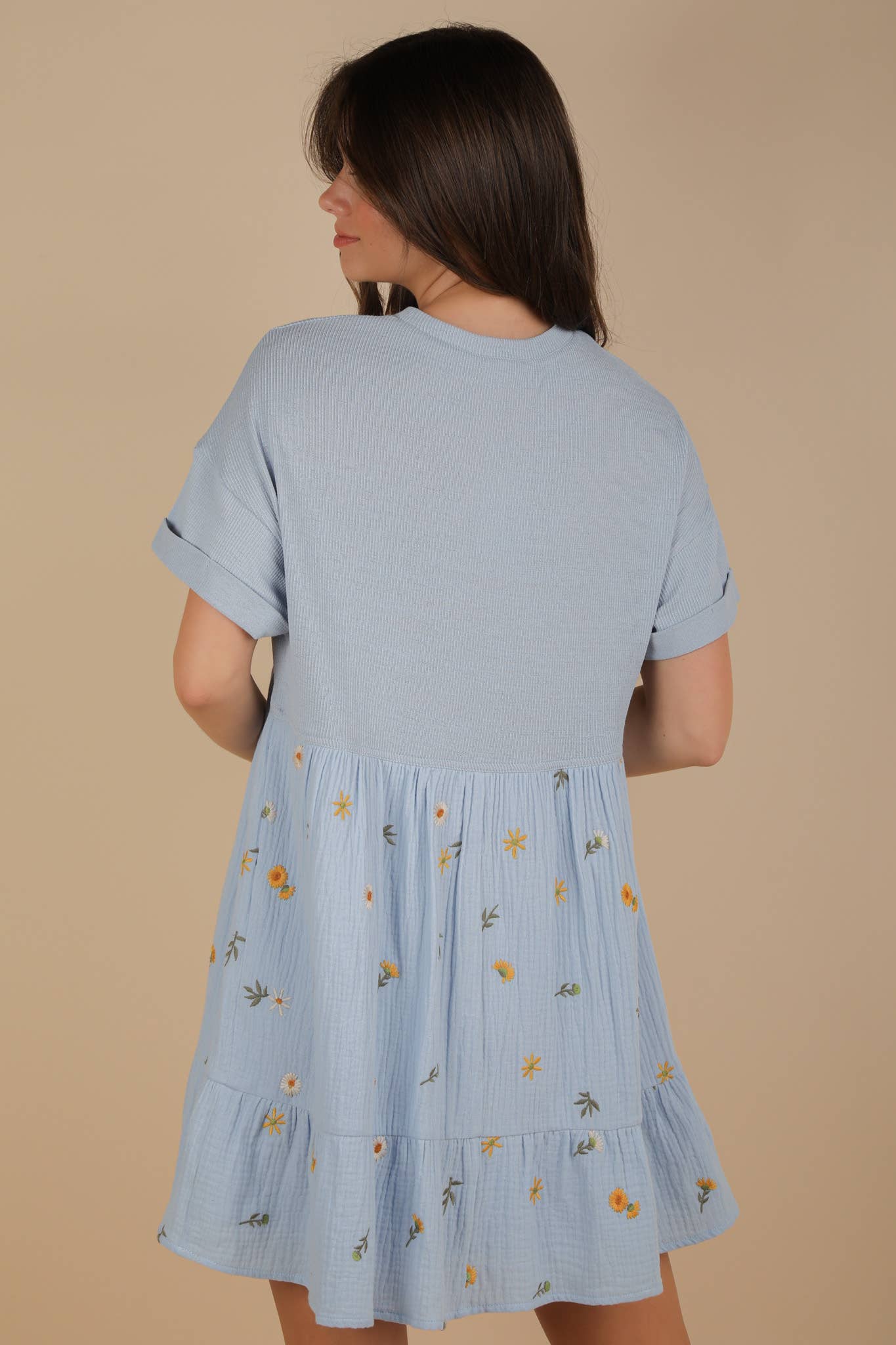 VERY J - Wholesale Dress - Women's - ND31718-Oversized Floral Embroidered Knit Mini Dress14