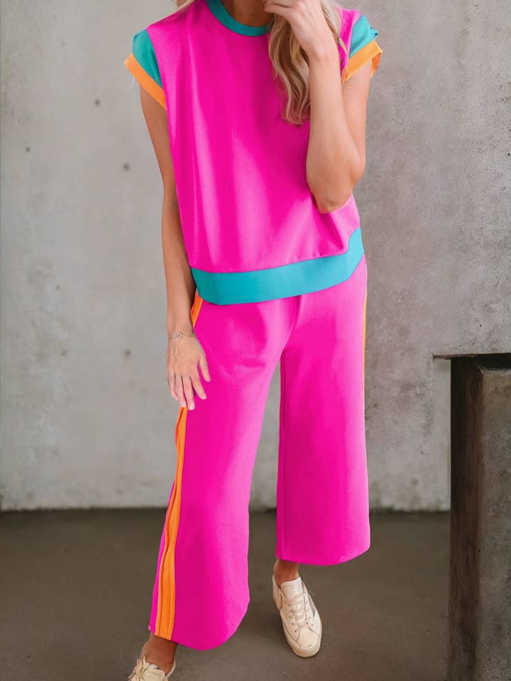 Lovesoft - Wholesale Lounge Set - Women's - Multicolor Color Block Detail Casual Two-piece Set2