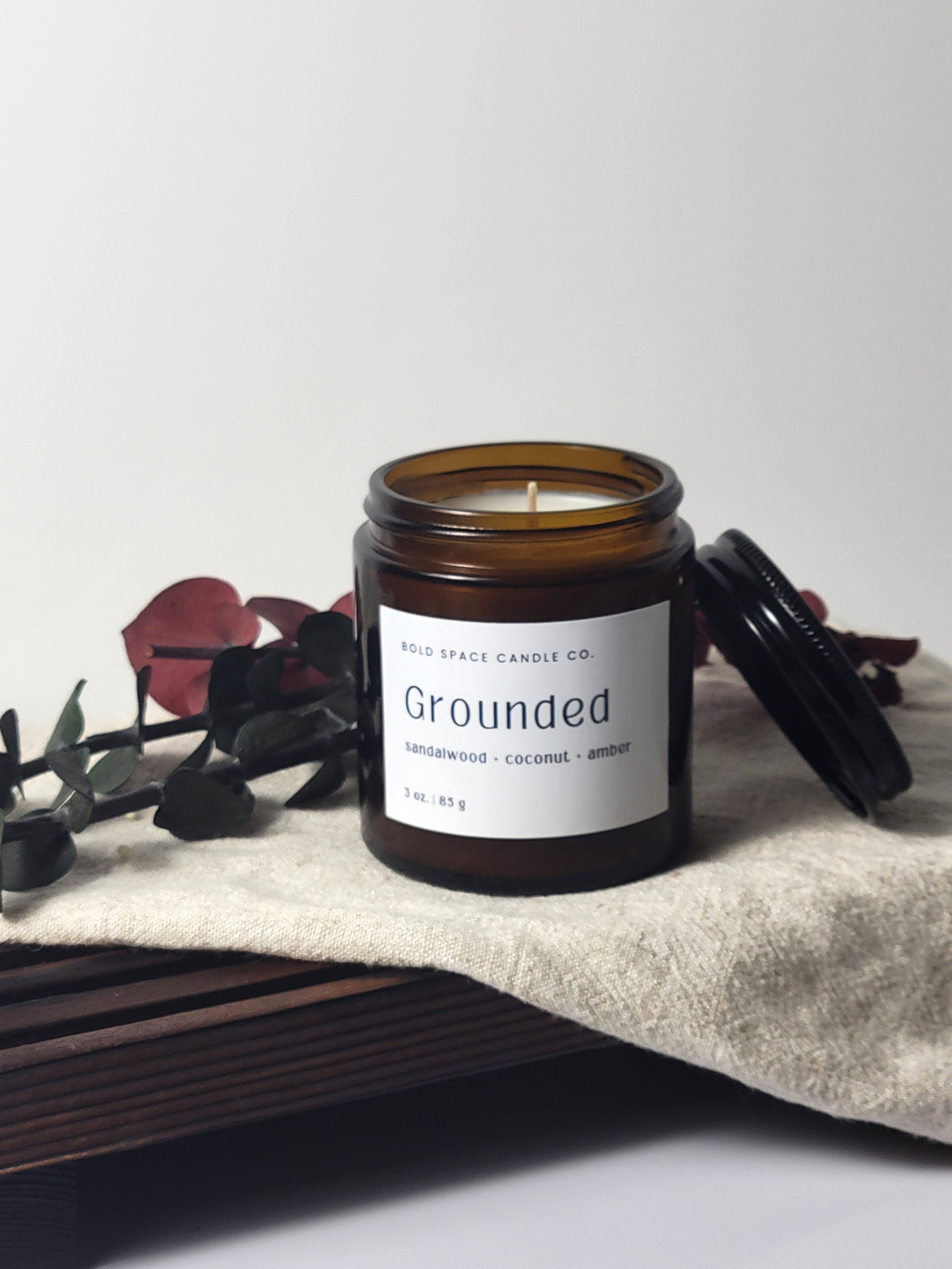 Bold Space Candle Co. - Wholesale Jar/Filled Candle - Grounded- Sandalwood + Coconut - 3 oz. Amber Soy Candle1