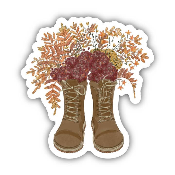 Floral Brown Boots Fall Sticker for wholesale by Big Moods