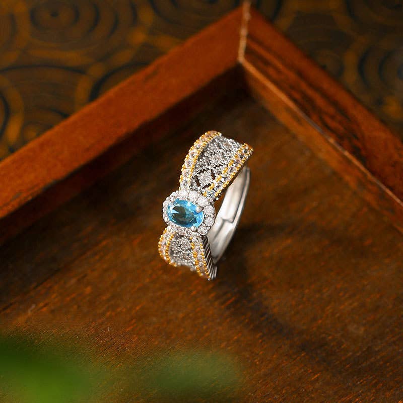 Bright MacMing - Vente Bague avec plusieurs pierres - Bague en cristal bleu clair avec gemme1