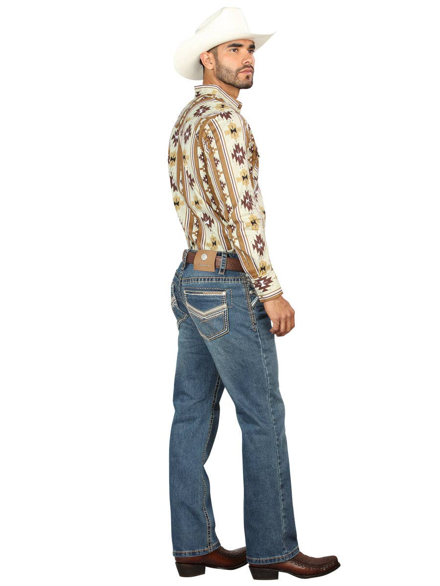 El General Western Wear – calças de ganga - Homem por atacado – Jeans azul com bordado para homens Centenario, corte boot, modelo 453142