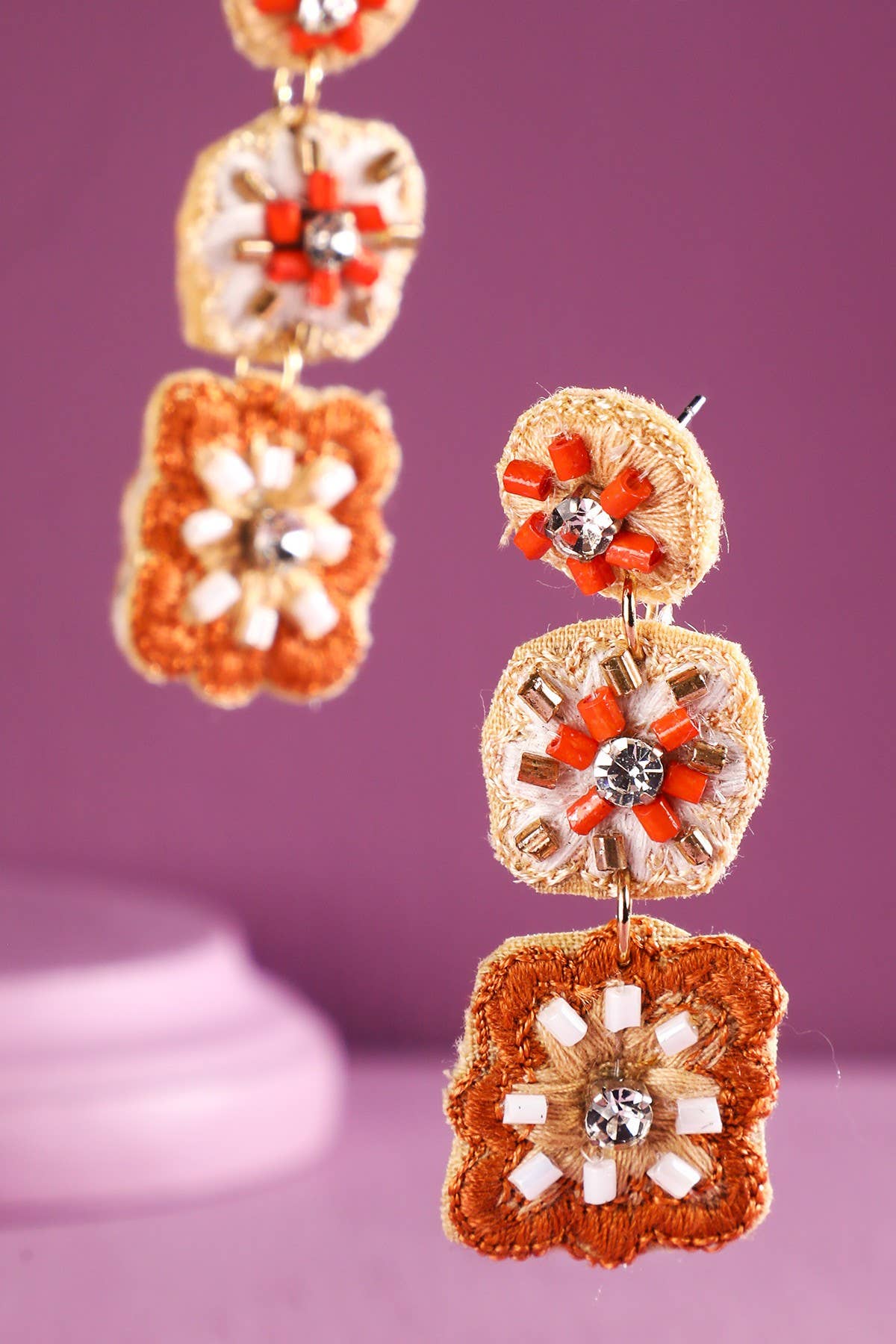 Urbanista - Wholesale Dangle Earrings - Hand Sewed Indian Flower Dangle Earrings1