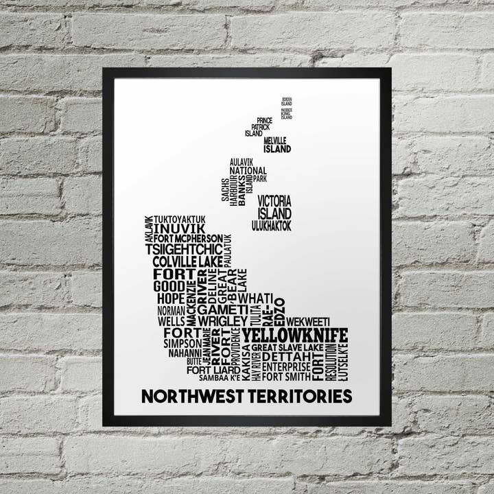 Northwest Territories Communities Typography Map Print for wholesale by Damon D Chan