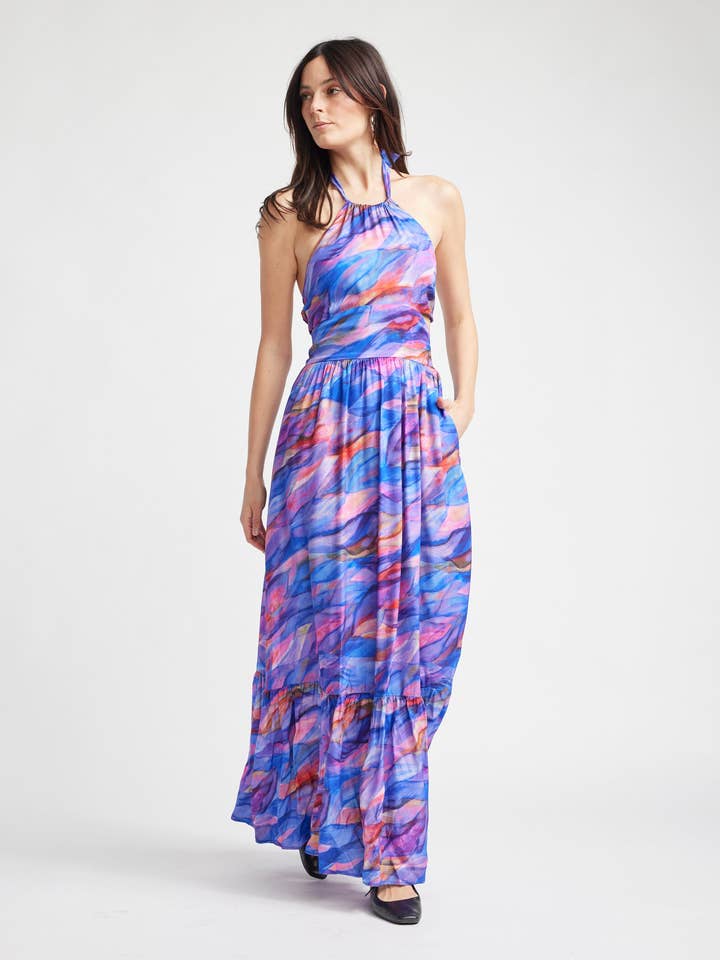 Sunset Print Isolde Maxi Cut Out Dress for wholesale on Faire
