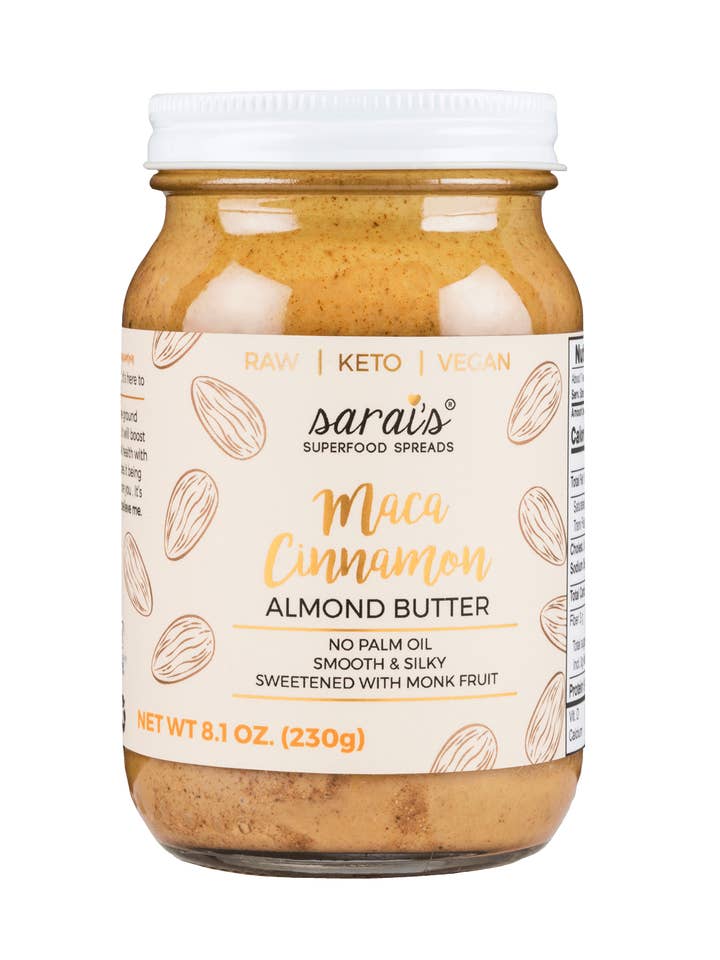 Maca Cinnamon Almond Butter for wholesale by Sarai's Superfood Spreads