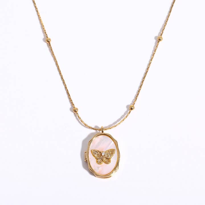 ACCITY - Wholesale Locket Necklace - Moon Shell Locket Necklace – Vintage Gold-Plated_CWMM69624