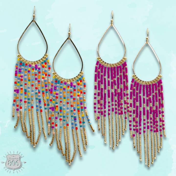 Boucles d'oreilles à franges en perles de rocaille - LC pour la vente par Pink Panache Brands