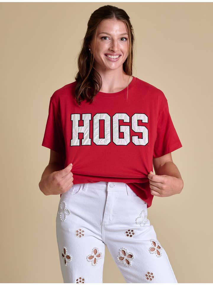 Stewart Simmons - Wholesale T-shirt met print - Dames - Het Varsity Boyfriend T-shirt | Arkansas