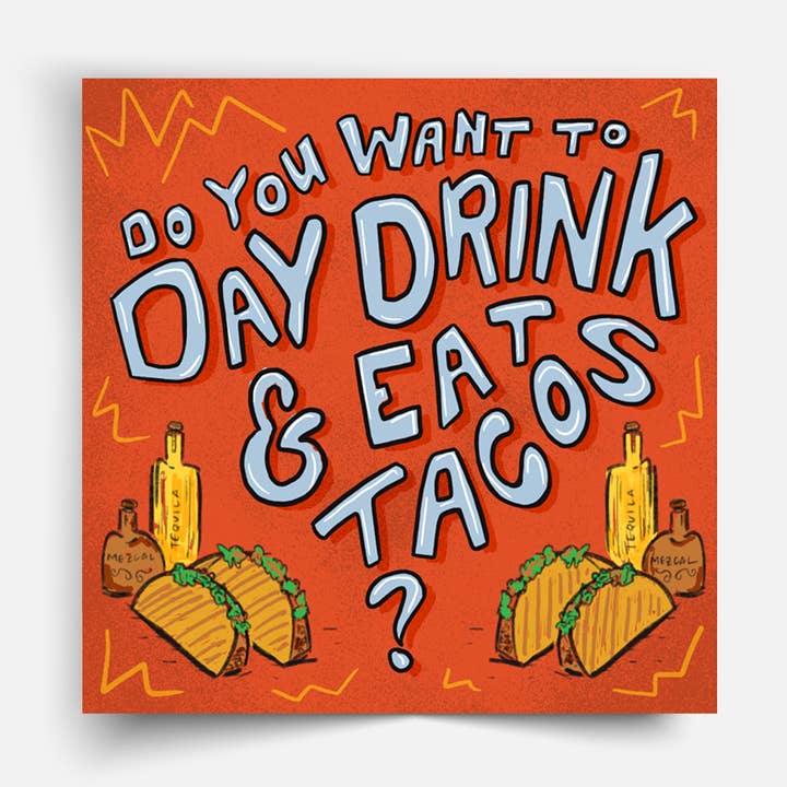 Dagdrink & Tacos klistermærke for engroshandel hos Ginger & Lime Print Shop