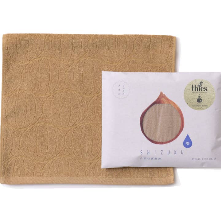 thies 1856 ® x Fukuroya Shizuku Guest & Face Towel natural dyed brown onion for wholesale by thies