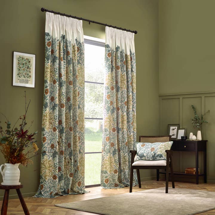 Stone Sunflower Seaweed Printed Velvet Pencil Pleat Curtains Stone/Sunflower for wholesale on Faire1