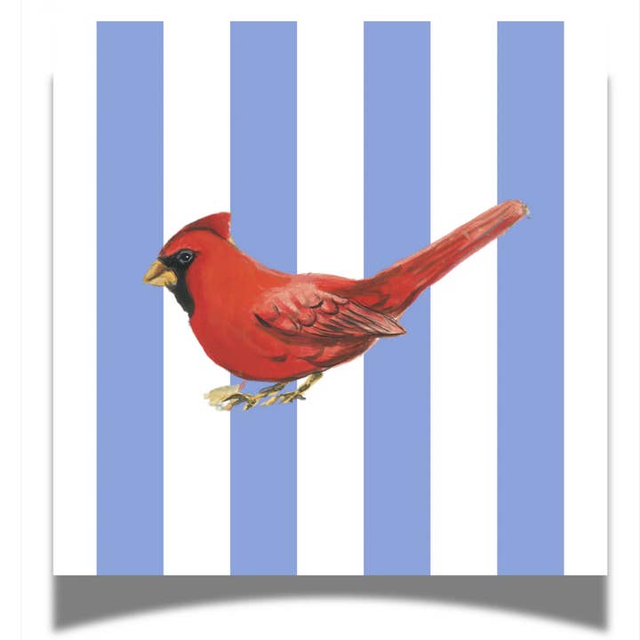 Fabuplates - Wholesale Wegwerpservet - Rode Vogel Blauw Gestreepte 24ct Cocktailservet Pk (3-laags)0