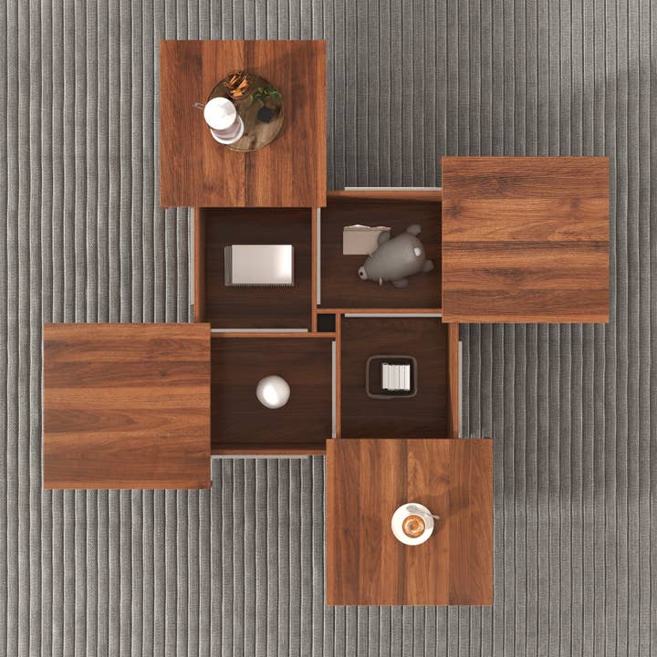 Orange County Decor - Wholesale Coffee Table - Square Marble Veneer Coffee Table Sliding Top With Storage In Walnut 39.4'' Walnut Primary Living Space Square Mdf4