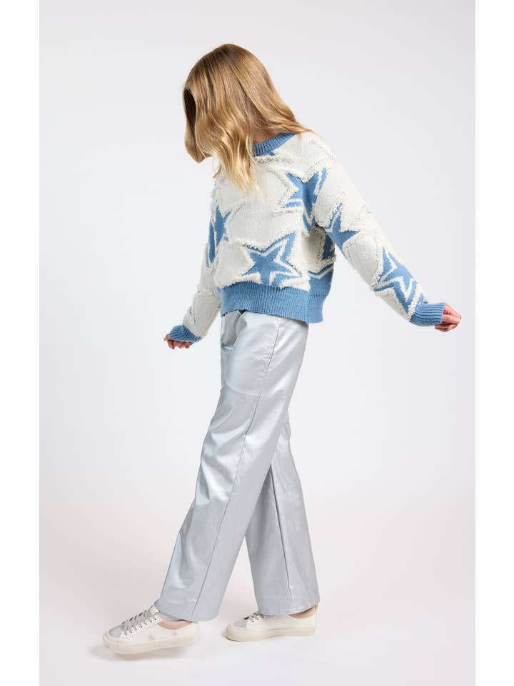 Sadie & Sage - Wholesale Knit Sweater - Kids - Tween Show Time Star Intarsia Sweater: IVORY BLUE19
