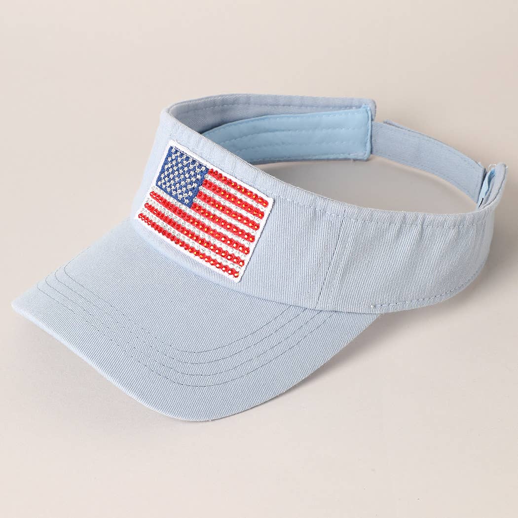 Fashion City – wholesale Visor – Women's – Rhinestone American Flag Patch Visor Summer Hat1
