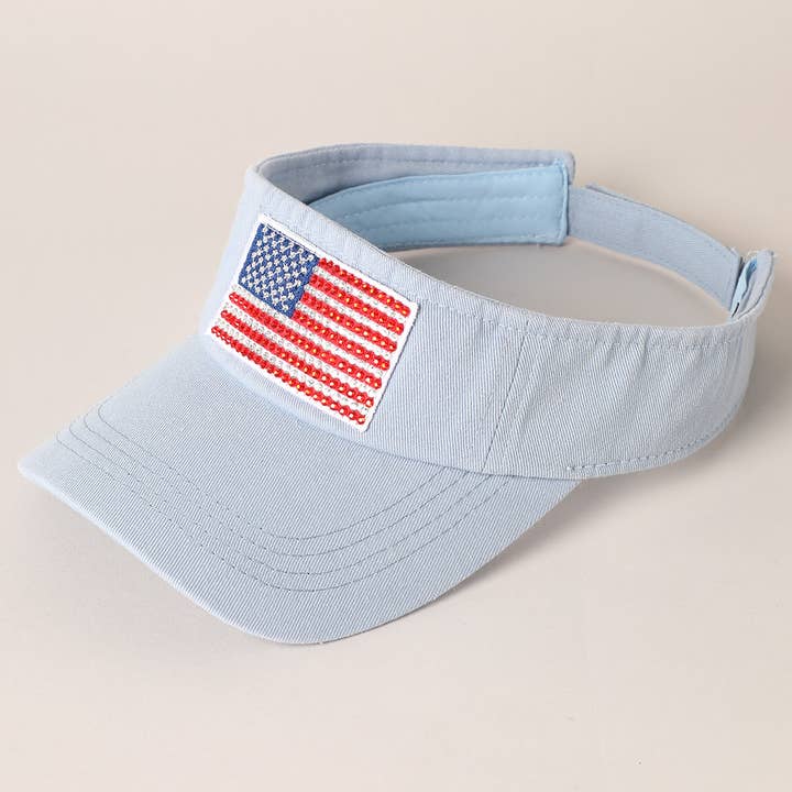 Fashion City - Wholesale Visor – Women's - Rhinestone American Flag Patch Visor Summer Hat1