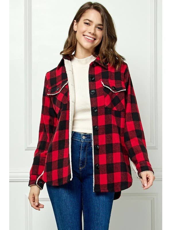 Geruite overhemden met sherpa-voering voor wholesale door MintChoco