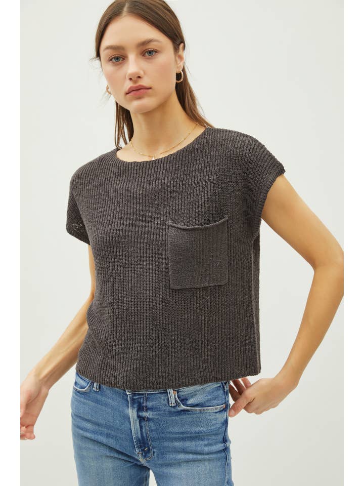 Be Cool - Wholesale Knit Top - Women's - PATCH POCKET DOLMAN CAP SLEEVE BOXY KNIT