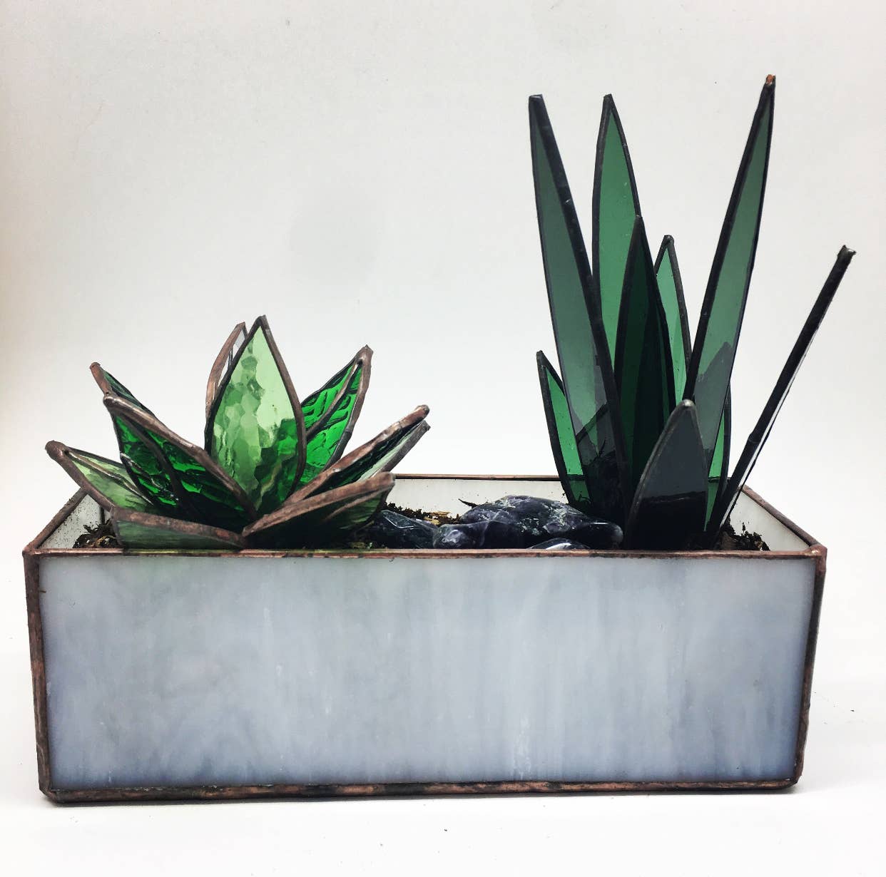 AG Glass Studio - Vente Sculpture - Sculpture de bureau de plantes succulentes en vitrail 3D3