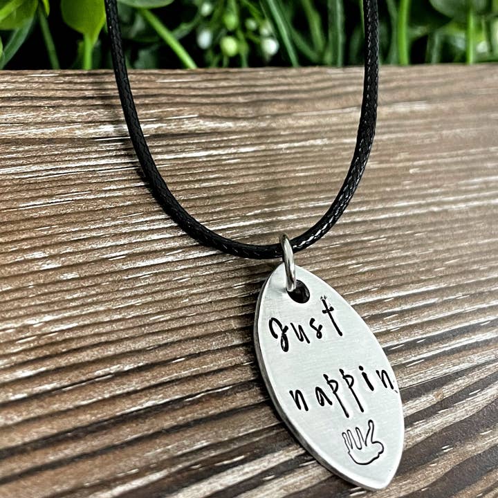 Handmade by Marlayna – wholesale Pendant/charm necklace – Just Nappin Sloth Fun Animal Themed Hand Stamped Necklace1