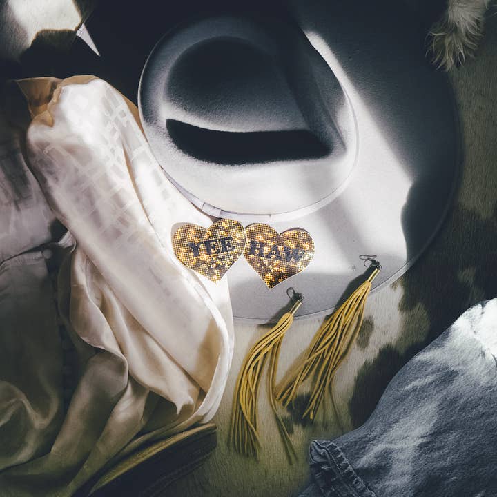 Pastease® - Vente Cache-téton – femme - Love : « YEE HAW » en pasties en forme de cœur disco noir sur or4