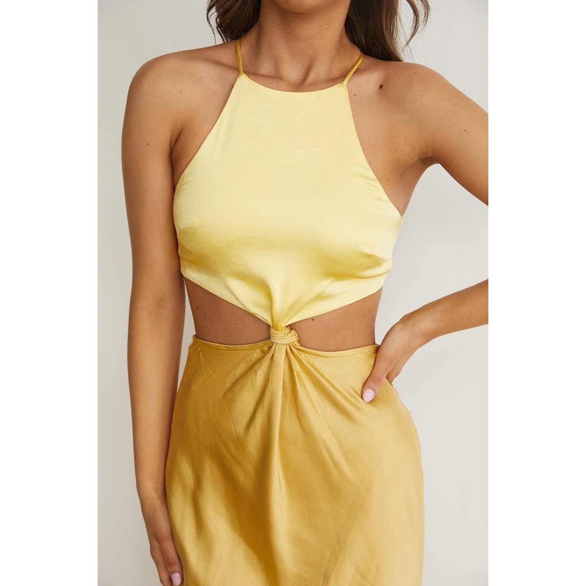 Yellow CUT OUT BODICE MAXI DRESS / CM1928J for wholesale on Faire3