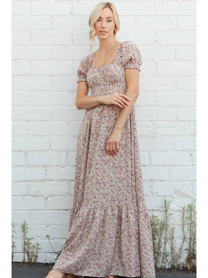 Elloh Collection - Wholesale Dress - Women's - Romantic Puff Sleeve Wide Flare Empire Maxi Dress w Pockets2