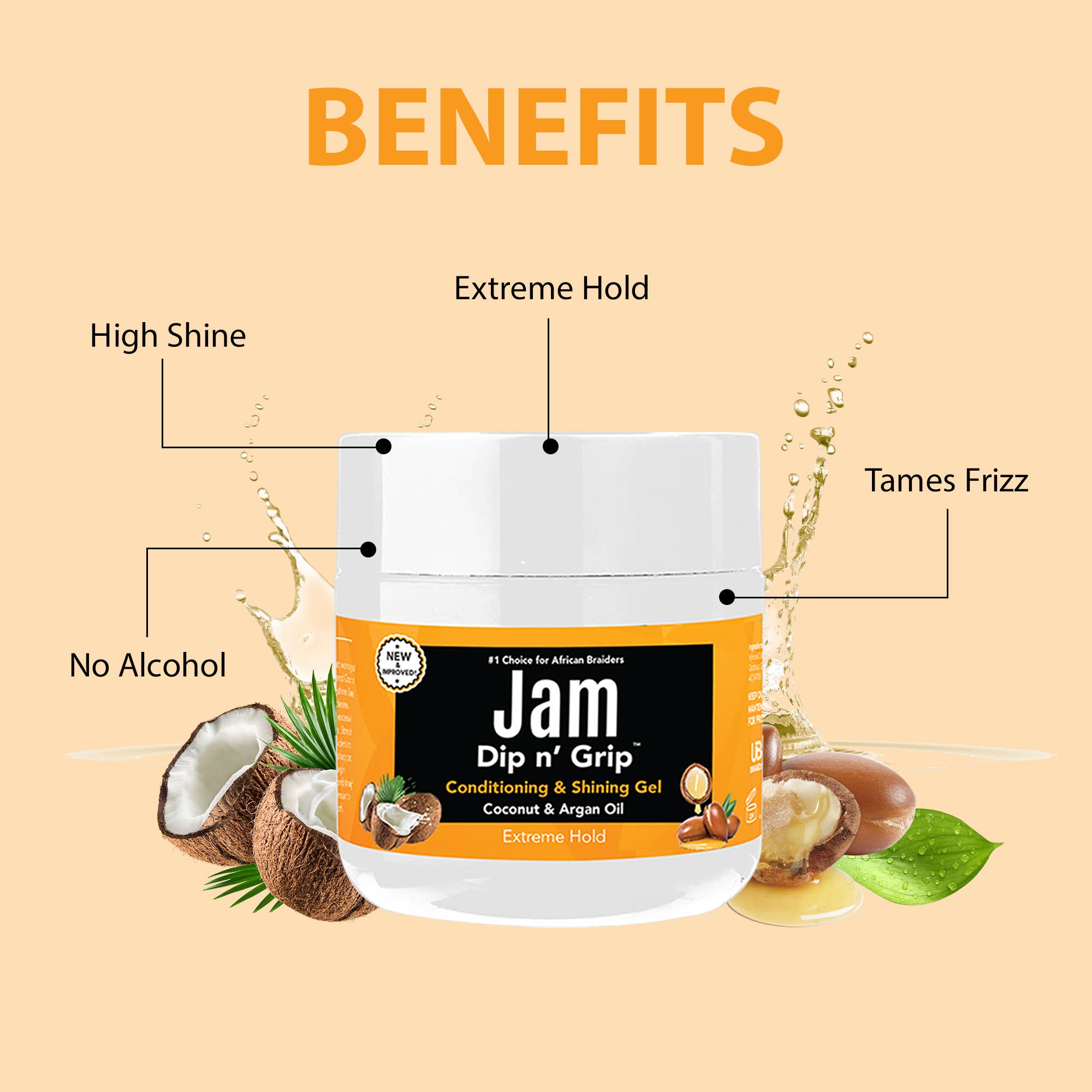 UB BRANDS INC - Wholesale Hair Styling Gel/Mousse - Jam Dip N Grip Coconut & Argan Oil Shining Gel (2oz)3