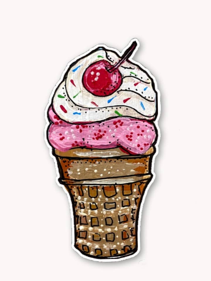 Strawberry Cone Sticker for wholesale by Heather Freitas