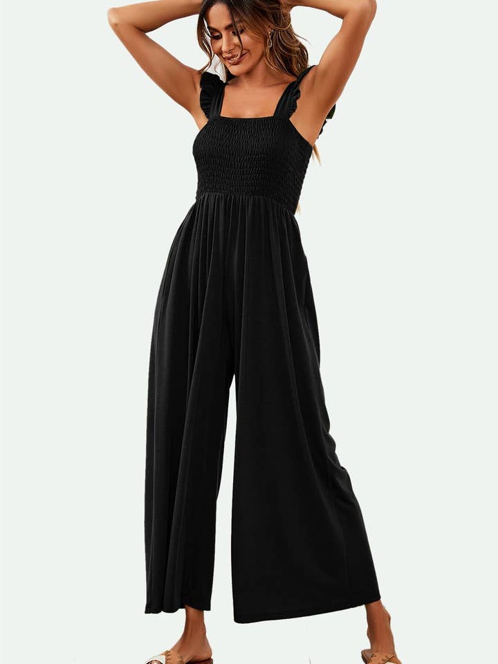 Frill Detail Strappy Jumpsuit In Black for wholesale on Faire5